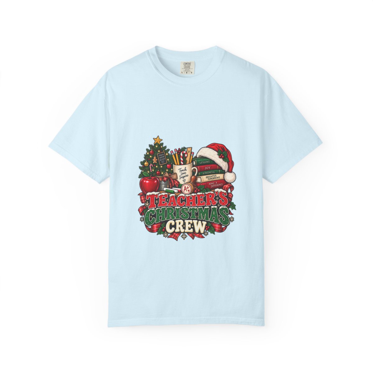 Teacher's Christmas Crew T-shirt | Holiday Teacher Tee, Santa Hat & Tree Design
