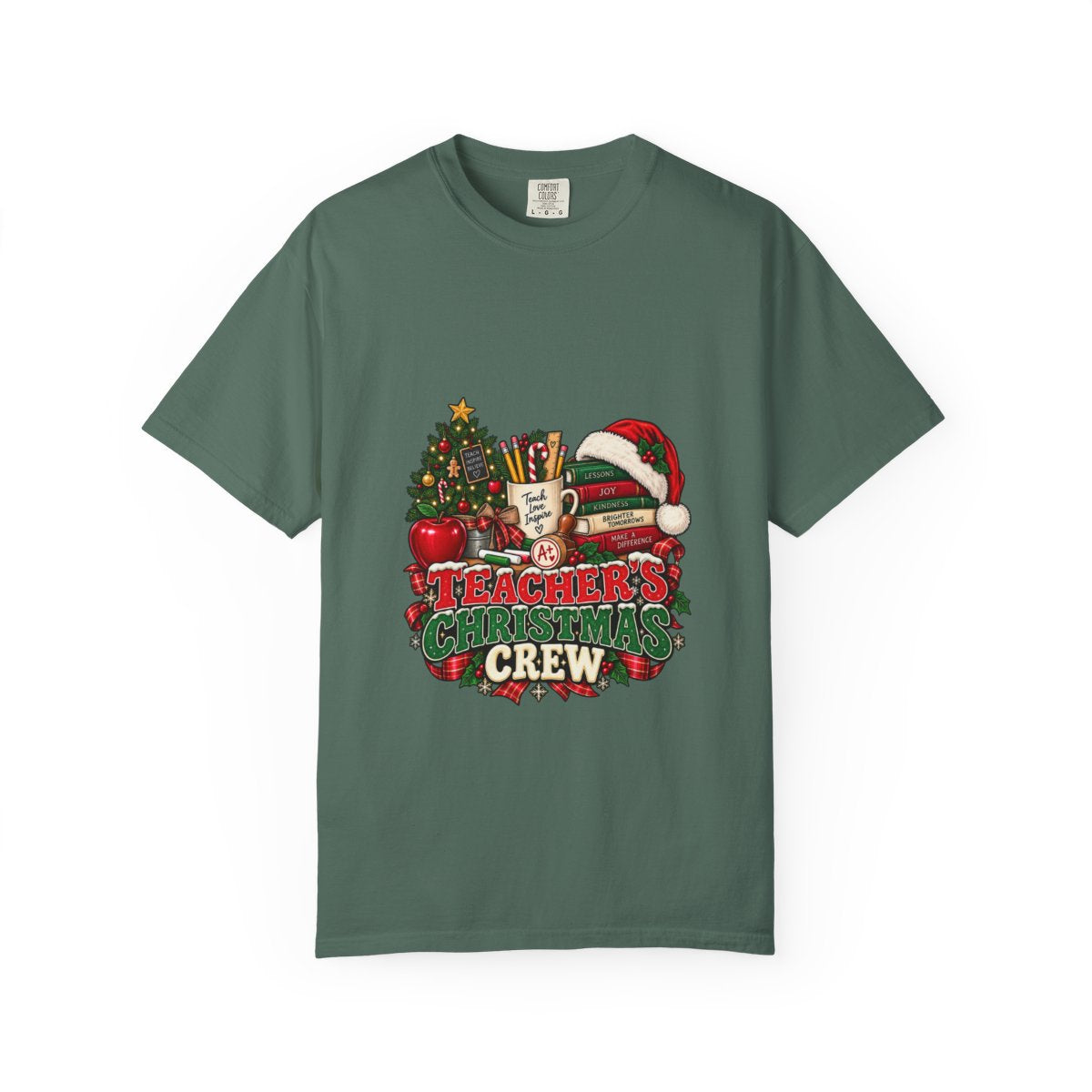 Teacher's Christmas Crew T-shirt | Holiday Teacher Tee, Santa Hat & Tree Design