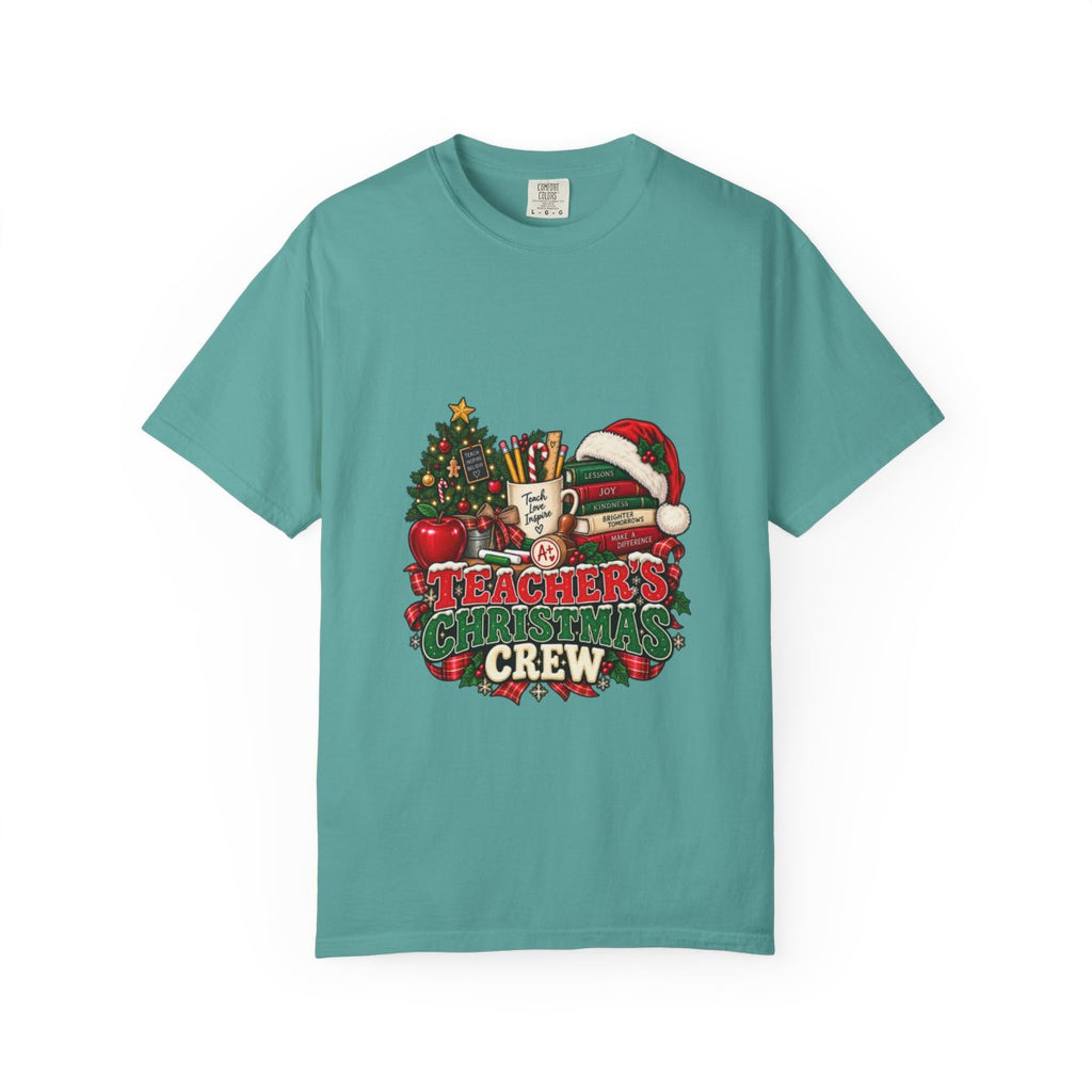 Teacher's Christmas Crew T-shirt | Holiday Teacher Tee, Santa Hat & Tree Design