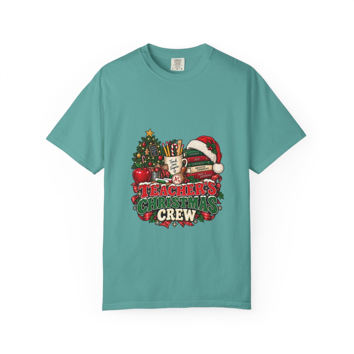 Teacher's Christmas Crew T-shirt | Holiday Teacher Tee, Santa Hat & Tree Design