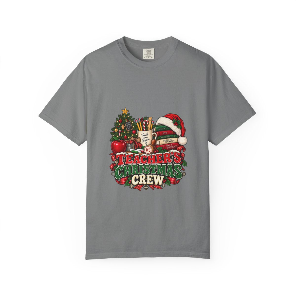 Teacher's Christmas Crew T-shirt | Holiday Teacher Tee, Santa Hat & Tree Design