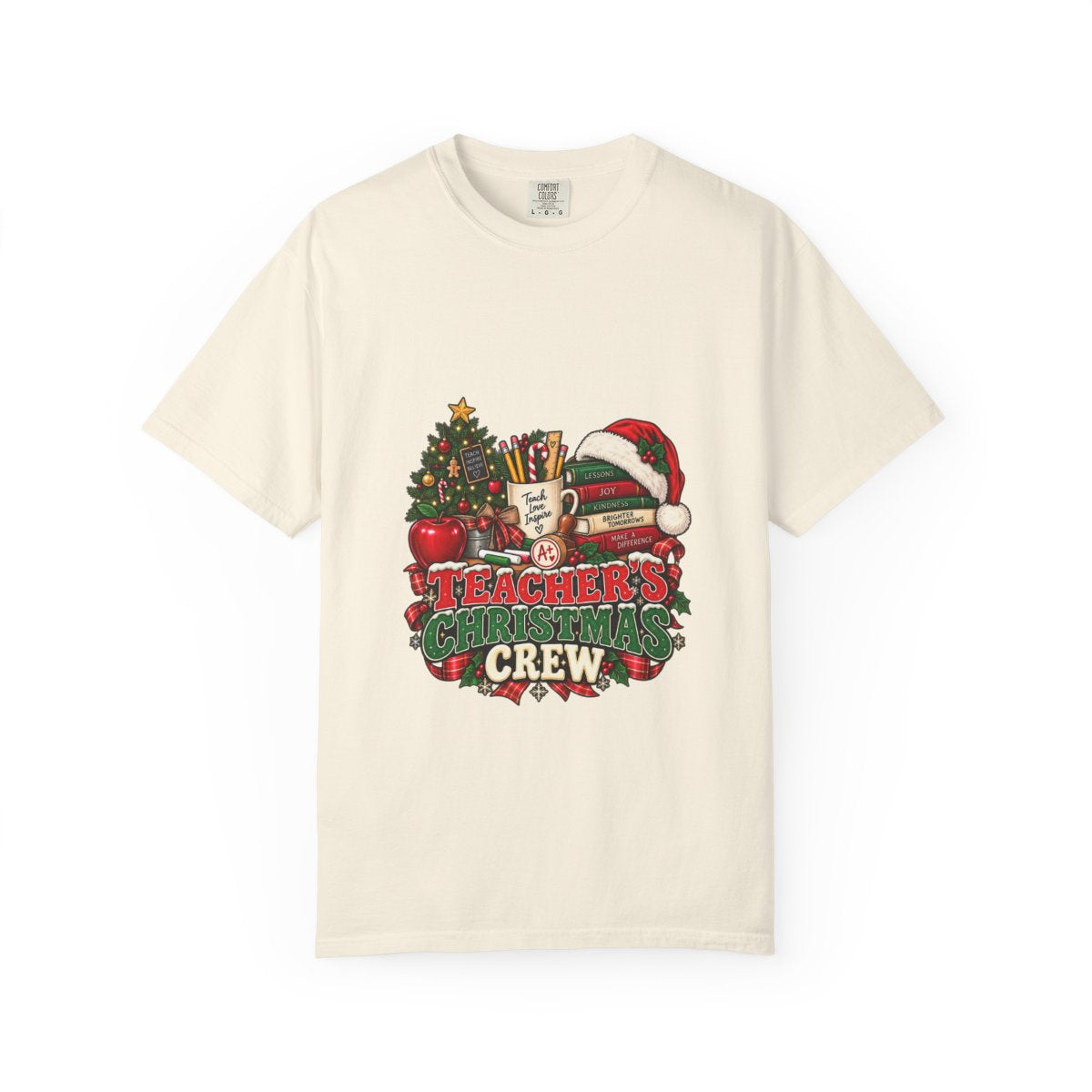 Teacher's Christmas Crew T-shirt | Holiday Teacher Tee, Santa Hat & Tree Design