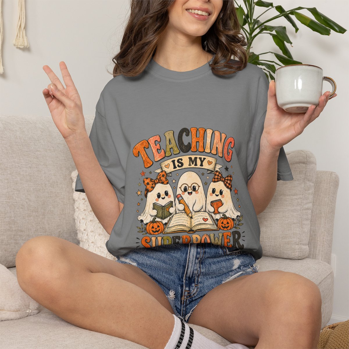 Teaching Is My Superpower T-shirt | Halloween Ghost Teacher Design