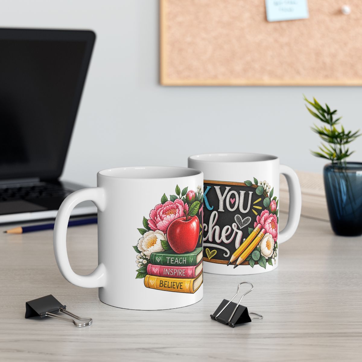 Thank You Teacher Chalkboard Floral Mug | Ceramic Coffee Cup
