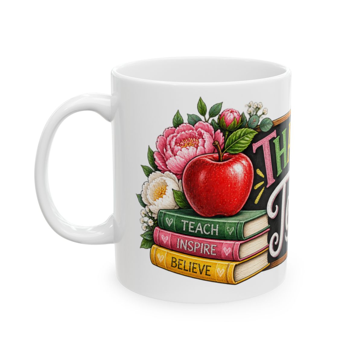 Thank You Teacher Chalkboard Floral Mug | Ceramic Coffee Cup