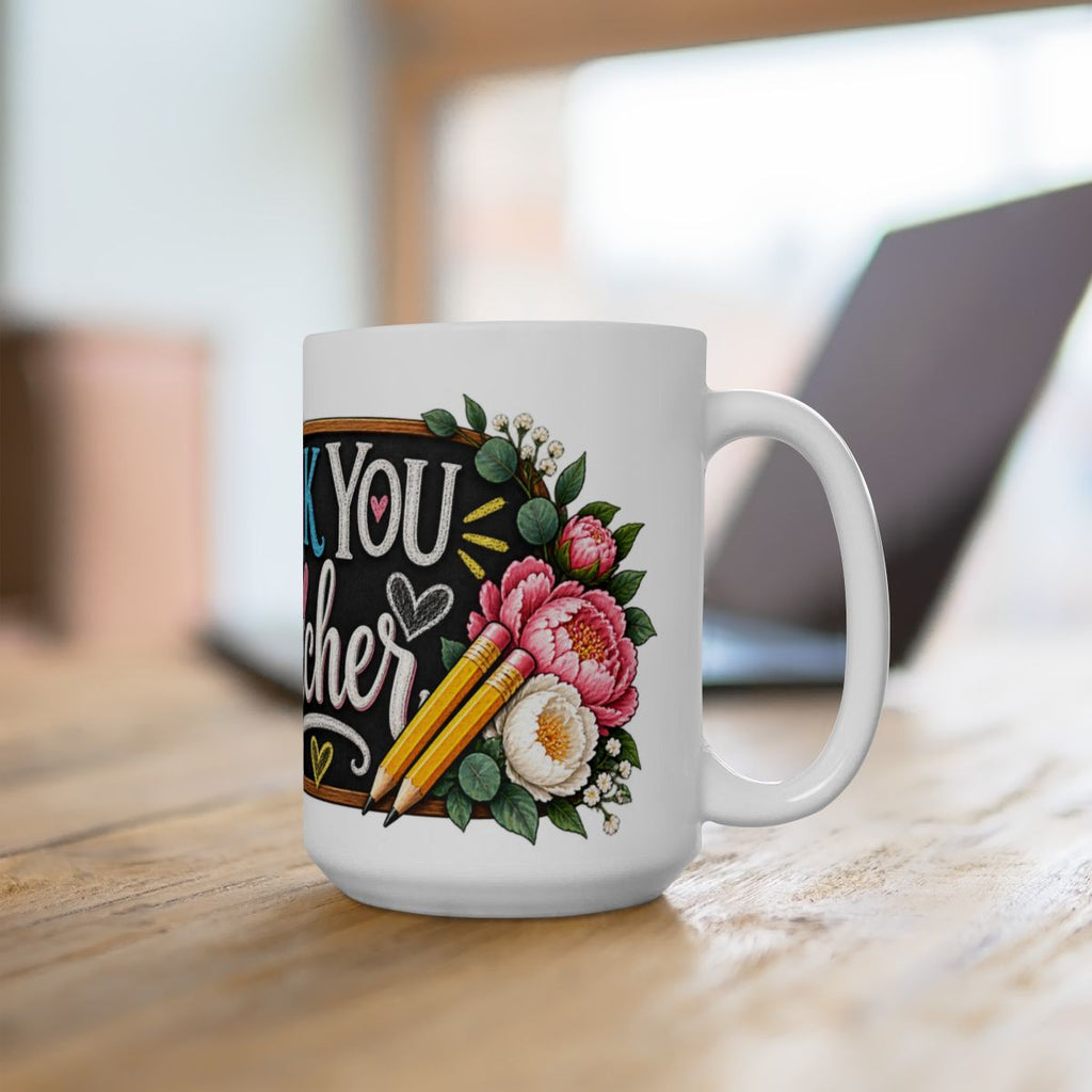 Thank You Teacher Chalkboard Floral Mug | Ceramic Coffee Cup