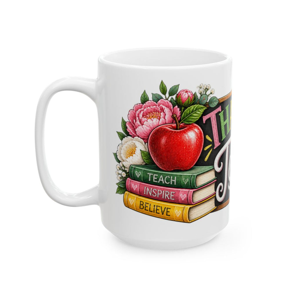 Thank You Teacher Chalkboard Floral Mug | Ceramic Coffee Cup
