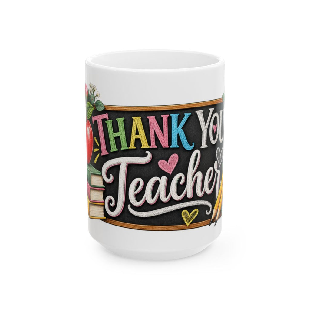 Thank You Teacher Chalkboard Floral Mug | Ceramic Coffee Cup