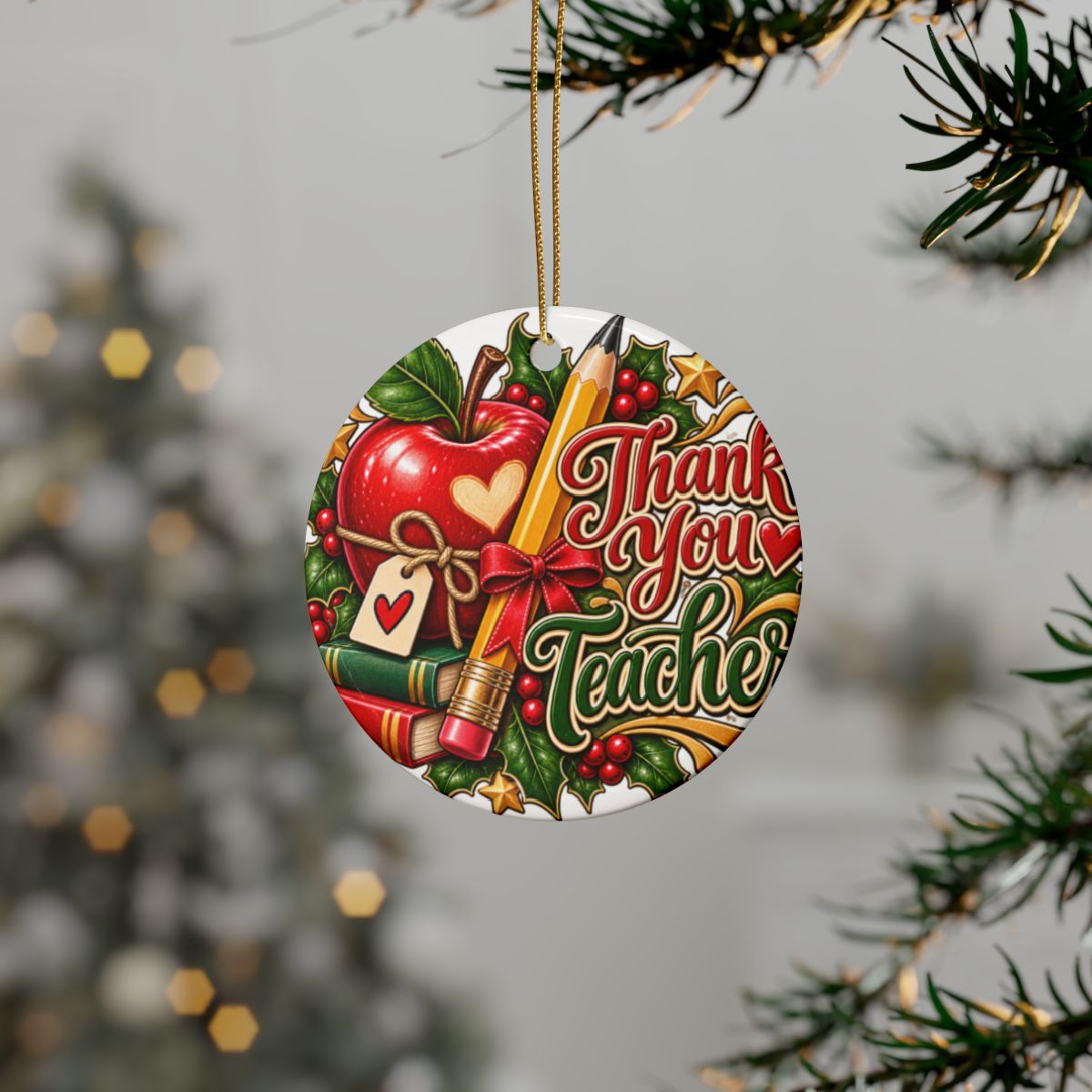 Thank You Teacher Heart Ornament | Ceramic Teacher Appreciation Ornament