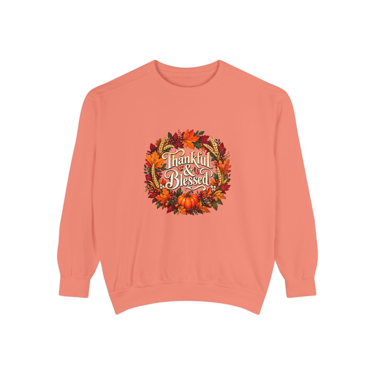 Thankful & Blessed wreath Sweatshirt | Autumn leaves pumpkin fall design