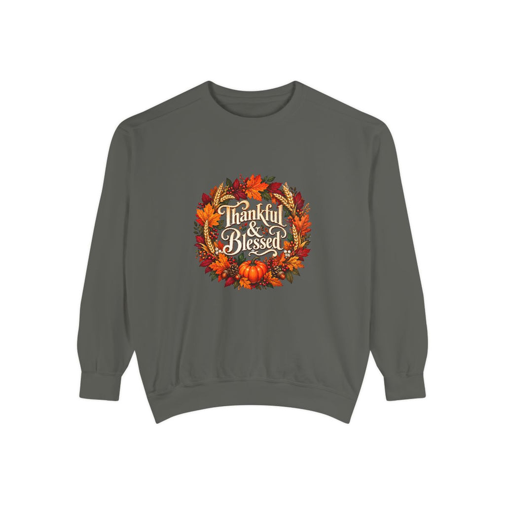 Thankful & Blessed wreath Sweatshirt | Autumn leaves pumpkin fall design