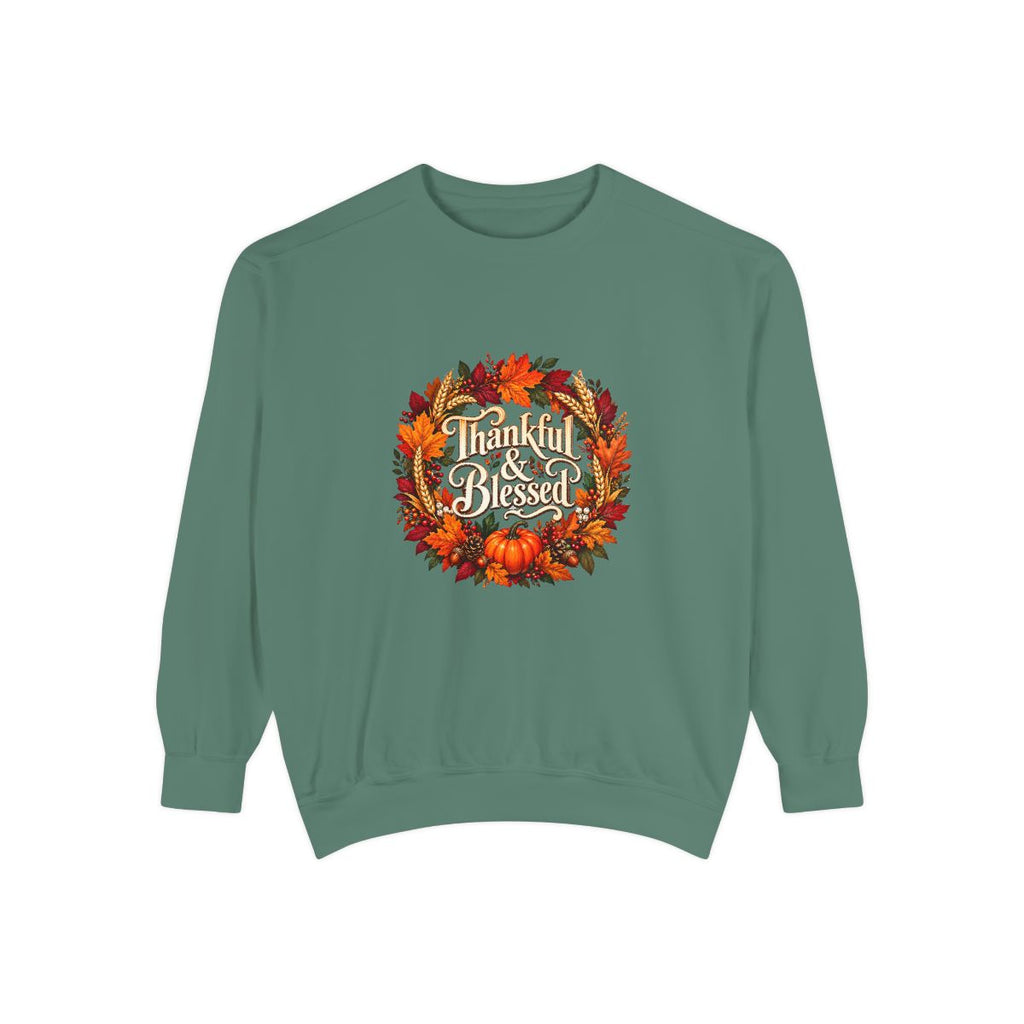 Thankful & Blessed wreath Sweatshirt | Autumn leaves pumpkin fall design