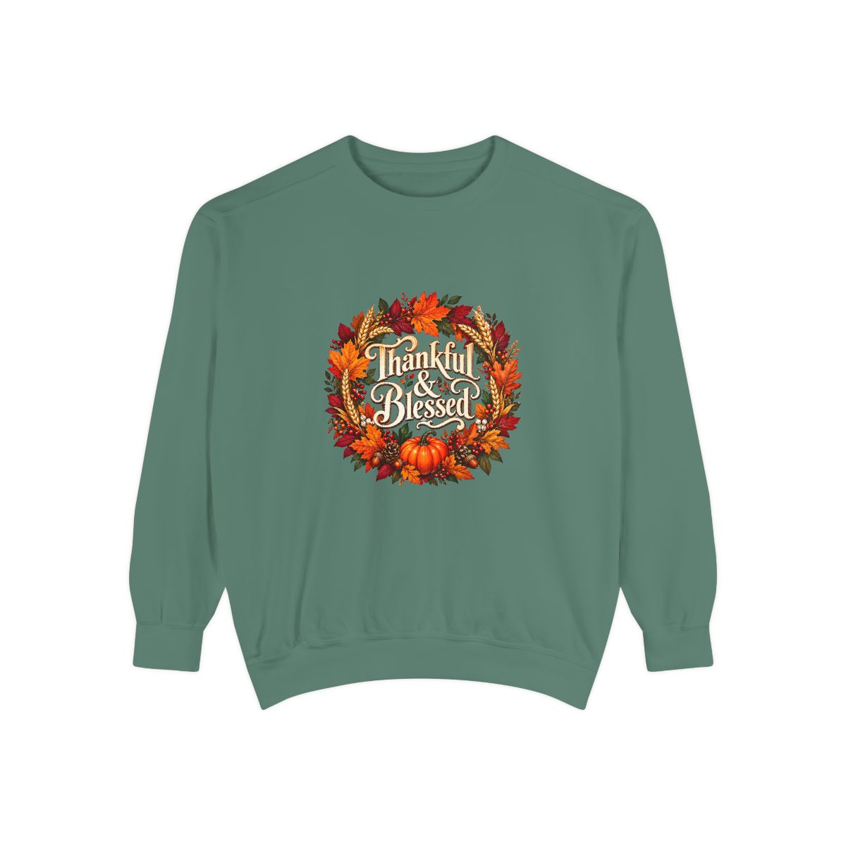 Thankful & Blessed wreath Sweatshirt | Autumn leaves pumpkin fall design