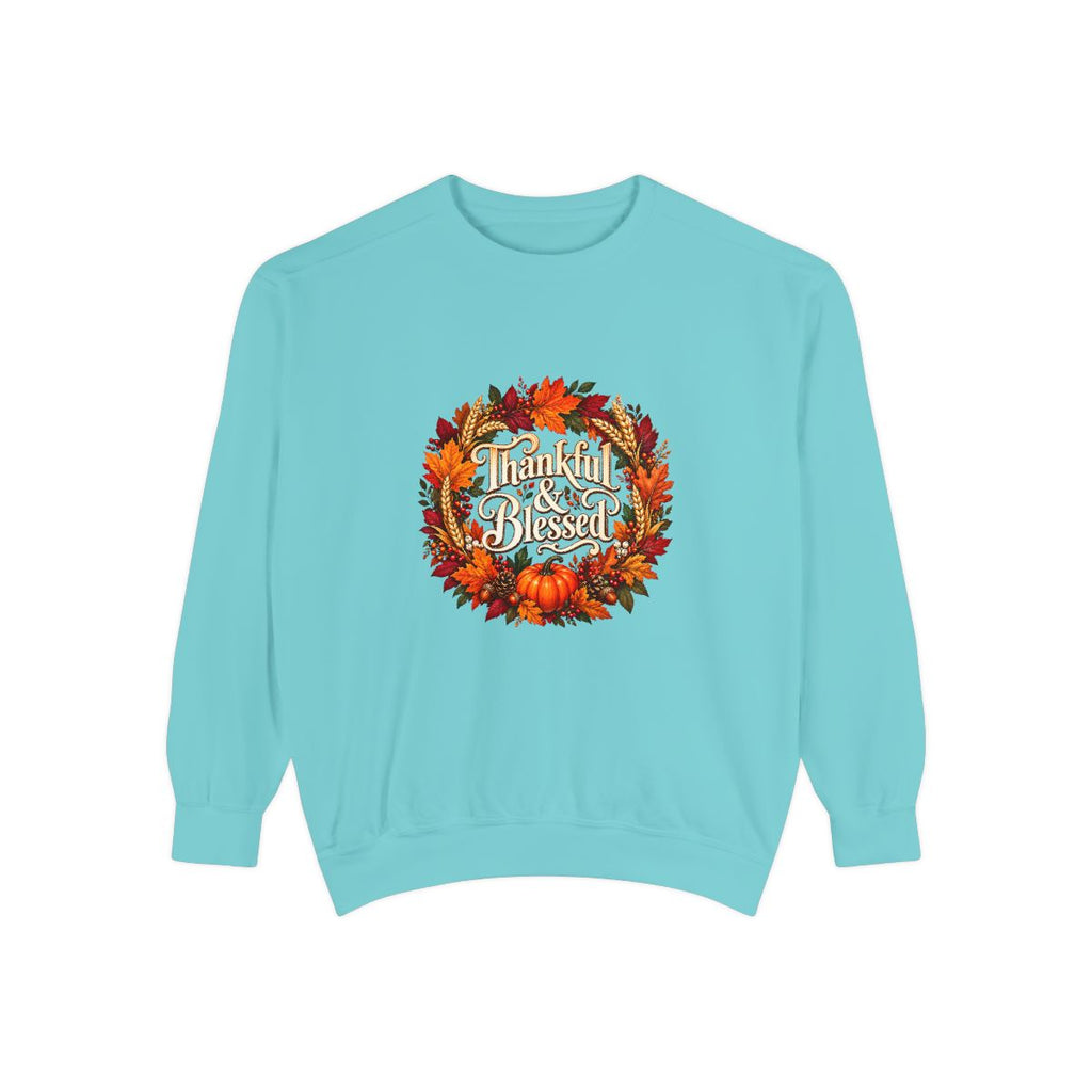Thankful & Blessed wreath Sweatshirt | Autumn leaves pumpkin fall design