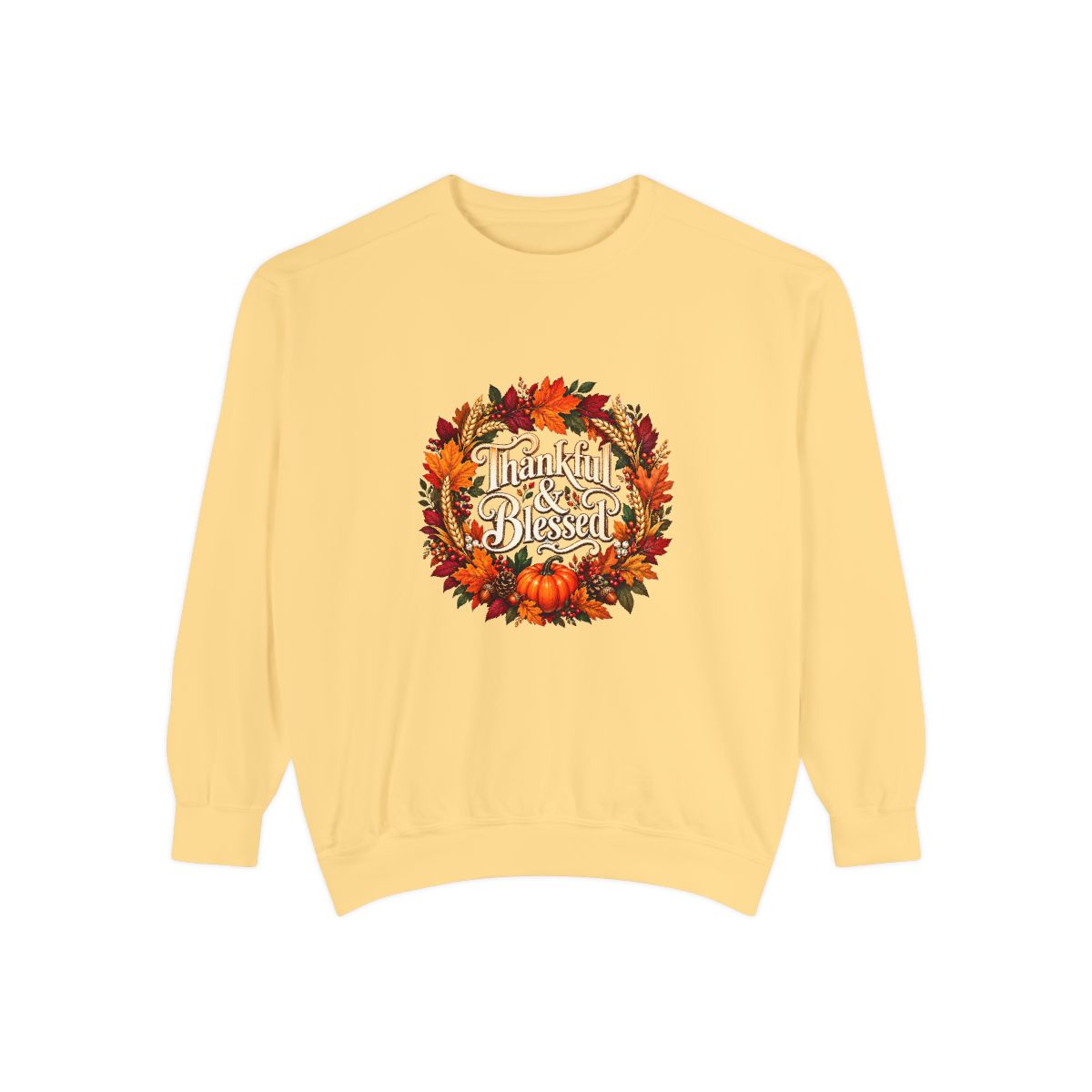 Thankful & Blessed wreath Sweatshirt | Autumn leaves pumpkin fall design