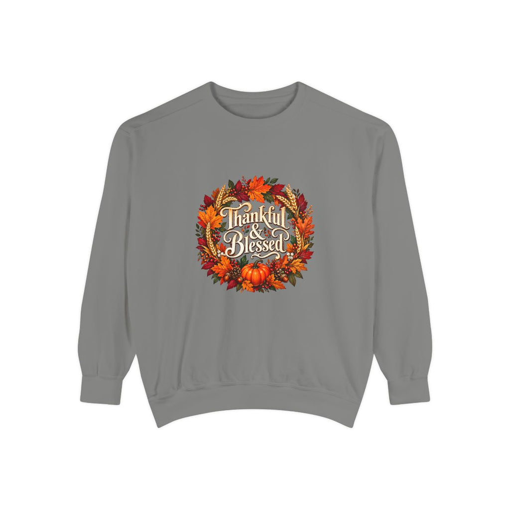 Thankful & Blessed wreath Sweatshirt | Autumn leaves pumpkin fall design