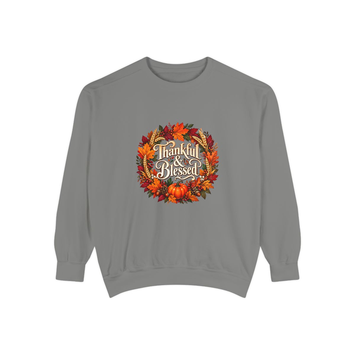 Thankful & Blessed wreath Sweatshirt | Autumn leaves pumpkin fall design