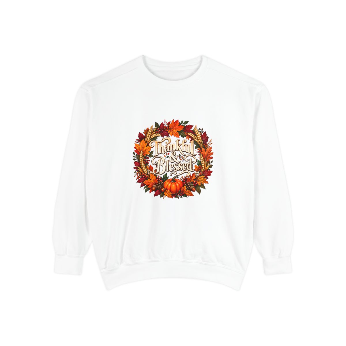 Thankful & Blessed wreath Sweatshirt | Autumn leaves pumpkin fall design