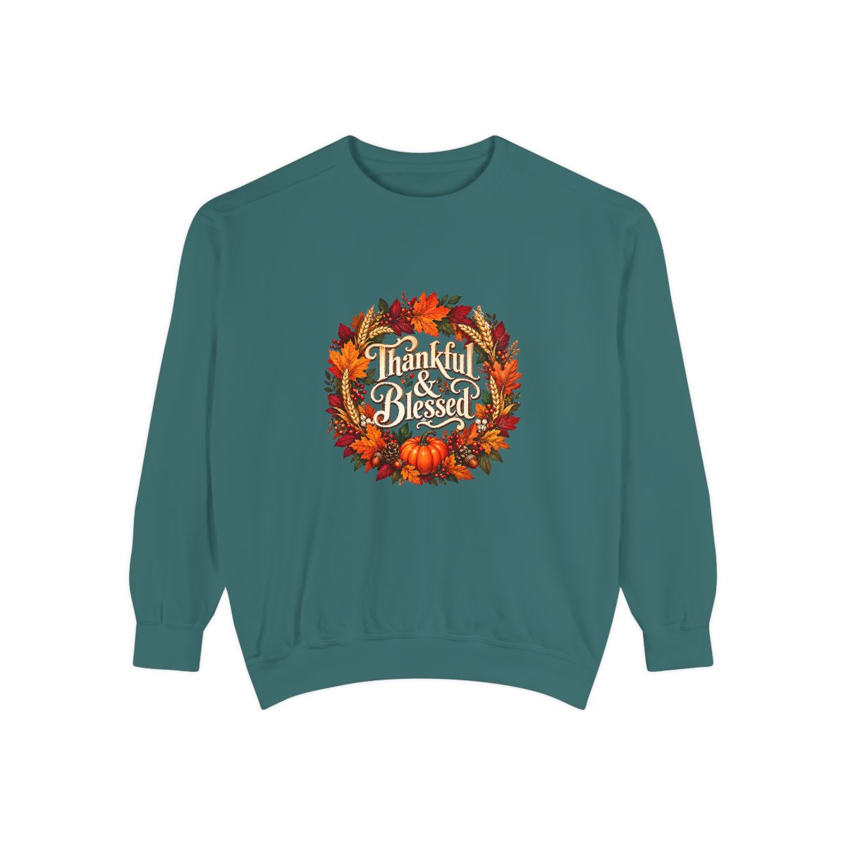 Thankful & Blessed wreath Sweatshirt | Autumn leaves pumpkin fall design