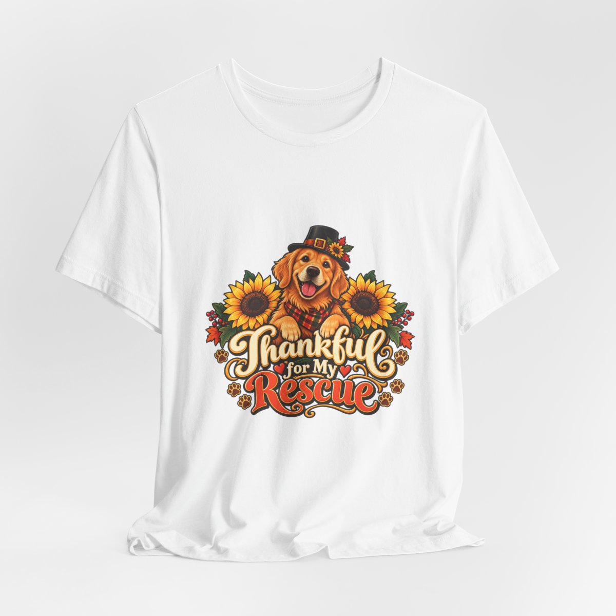 Thankful for My Rescue Dog T-Shirt | Pumpkin Sunflower Thanksgiving Design