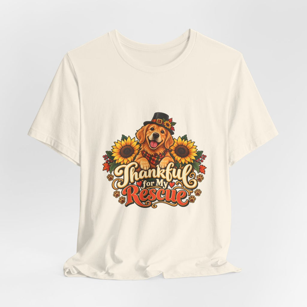 Thankful for My Rescue Dog T-Shirt | Pumpkin Sunflower Thanksgiving Design