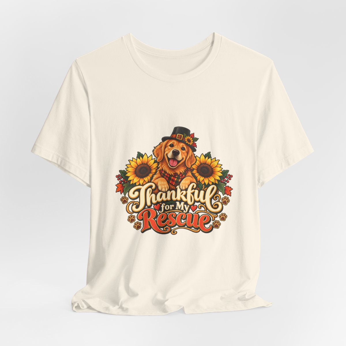 Thankful for My Rescue Dog T-Shirt | Pumpkin Sunflower Thanksgiving Design