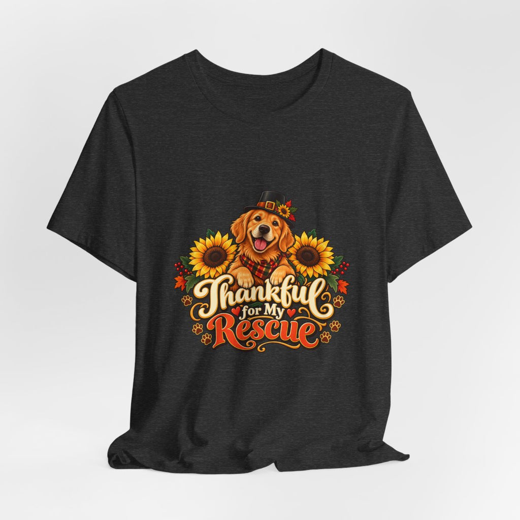 Thankful for My Rescue Dog T-Shirt | Pumpkin Sunflower Thanksgiving Design