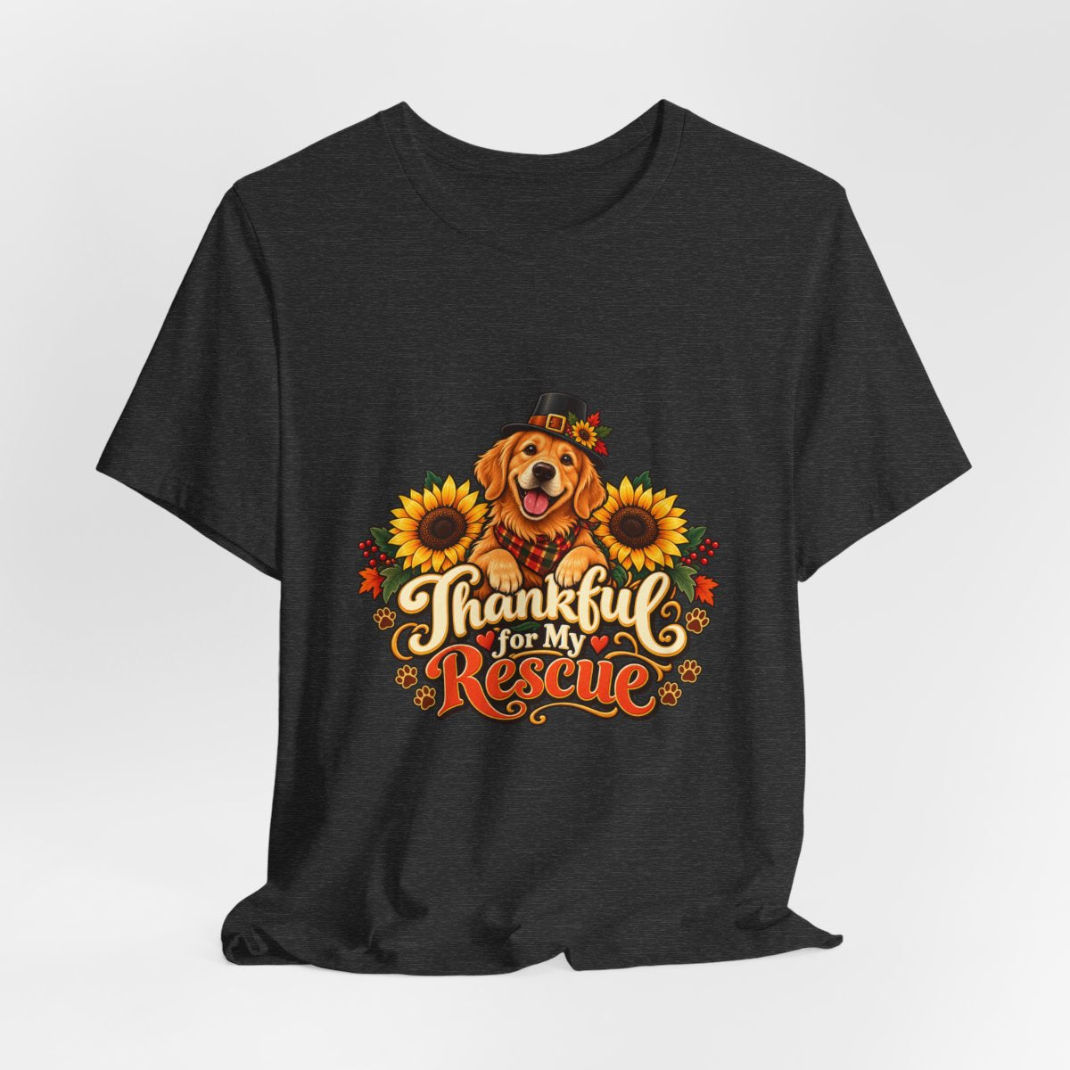 Thankful for My Rescue Dog T-Shirt | Pumpkin Sunflower Thanksgiving Design