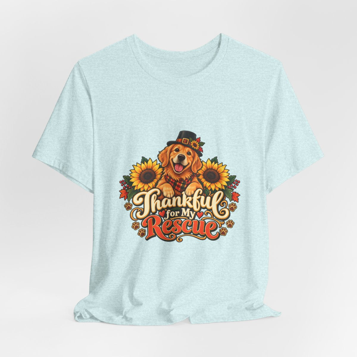 Thankful for My Rescue Dog T-Shirt | Pumpkin Sunflower Thanksgiving Design