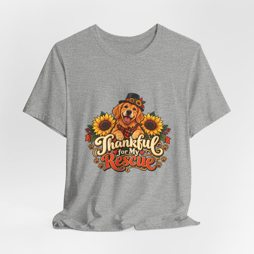 Thankful for My Rescue Dog T-Shirt | Pumpkin Sunflower Thanksgiving Design