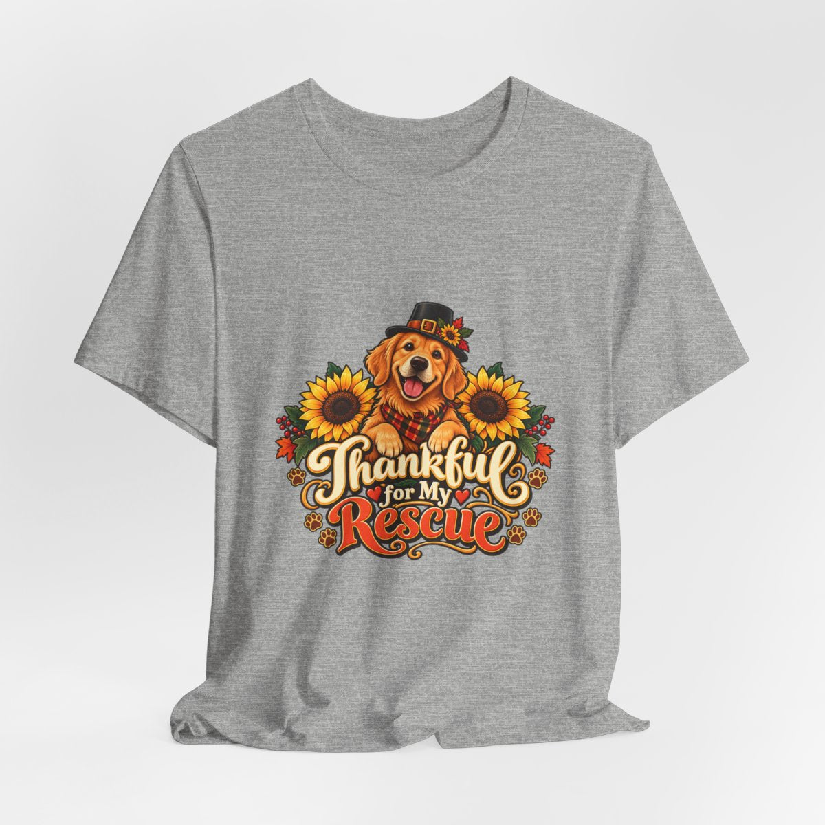 Thankful for My Rescue Dog T-Shirt | Pumpkin Sunflower Thanksgiving Design