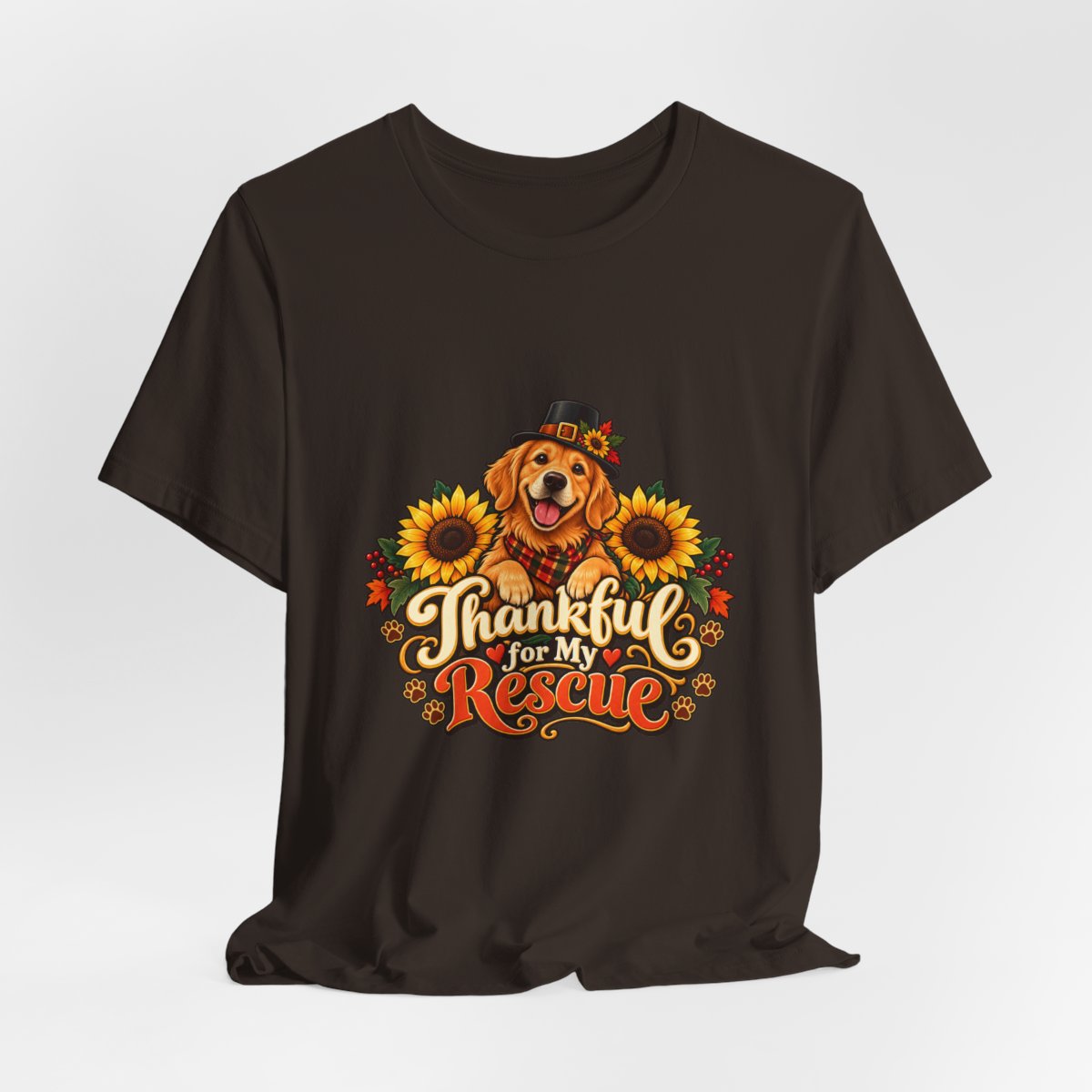 Thankful for My Rescue Dog T-Shirt | Pumpkin Sunflower Thanksgiving Design