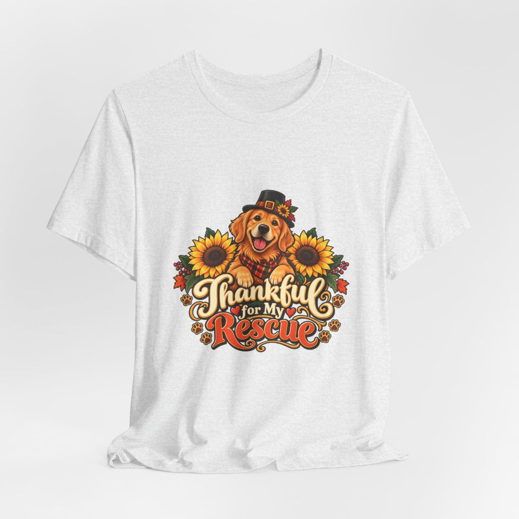 Thankful for My Rescue Dog T-Shirt | Pumpkin Sunflower Thanksgiving Design
