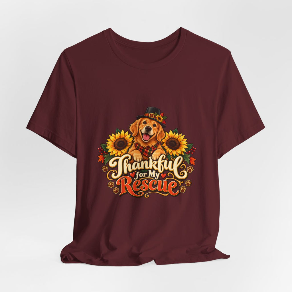 Thankful for My Rescue Dog T-Shirt | Pumpkin Sunflower Thanksgiving Design