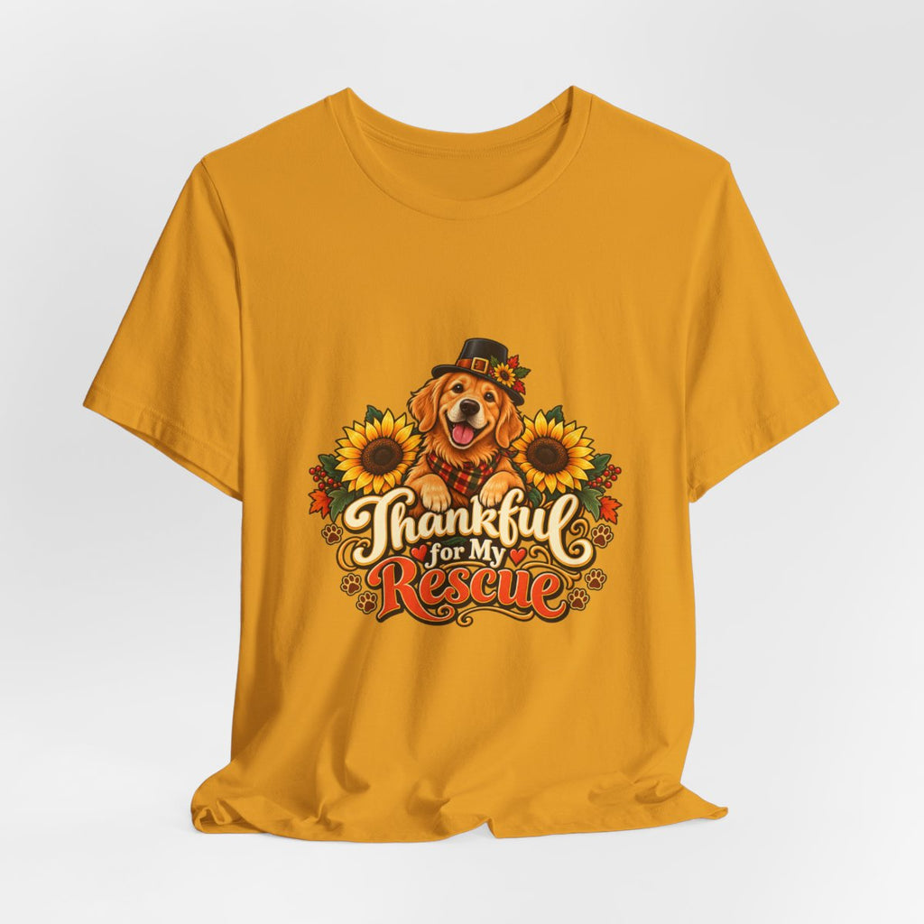 Thankful for My Rescue Dog T-Shirt | Pumpkin Sunflower Thanksgiving Design