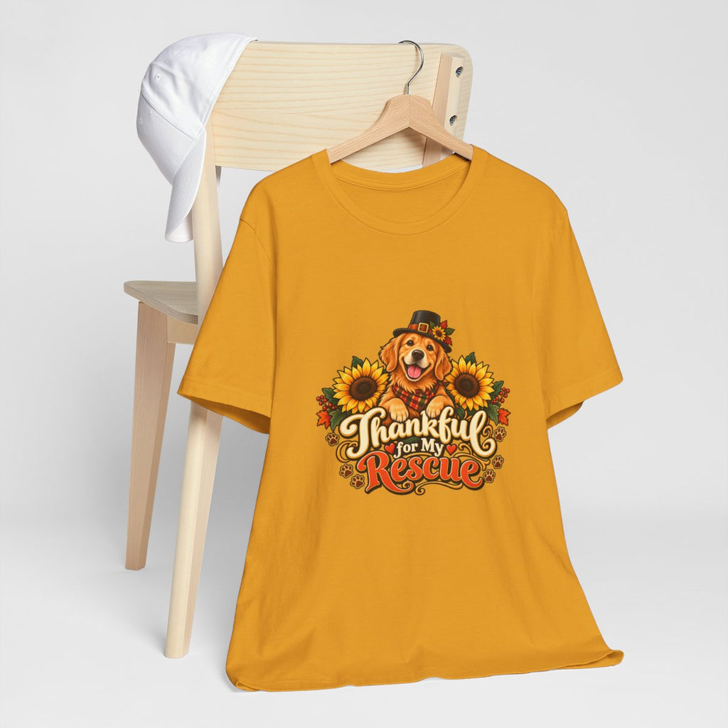 Thankful for My Rescue Dog T-Shirt | Pumpkin Sunflower Thanksgiving Design