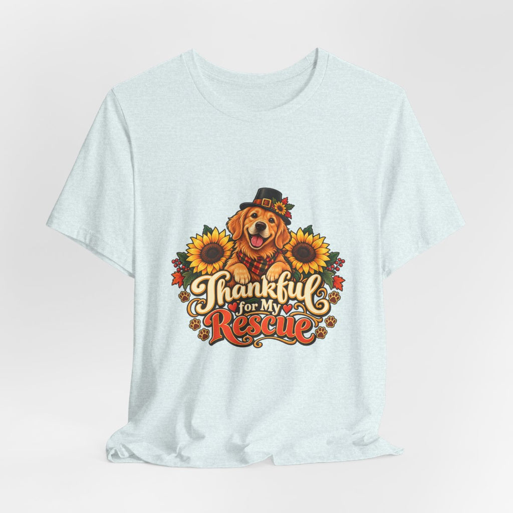 Thankful for My Rescue Dog T-Shirt | Pumpkin Sunflower Thanksgiving Design