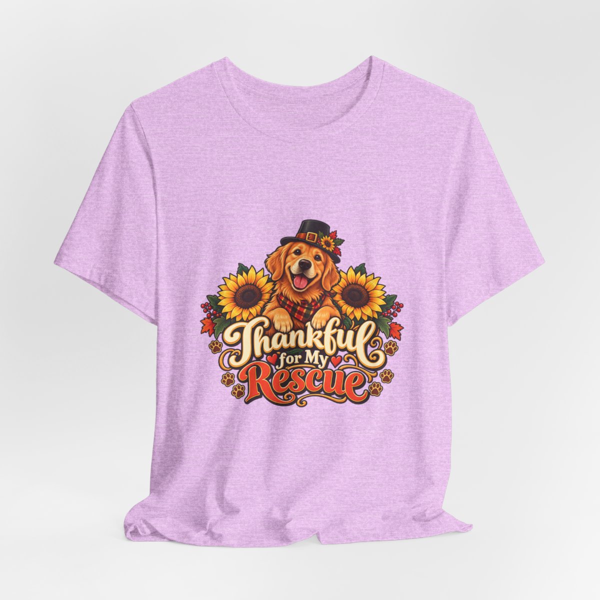 Thankful for My Rescue Dog T-Shirt | Pumpkin Sunflower Thanksgiving Design