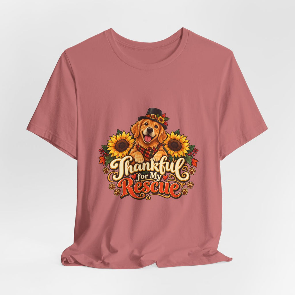 Thankful for My Rescue Dog T-Shirt | Pumpkin Sunflower Thanksgiving Design
