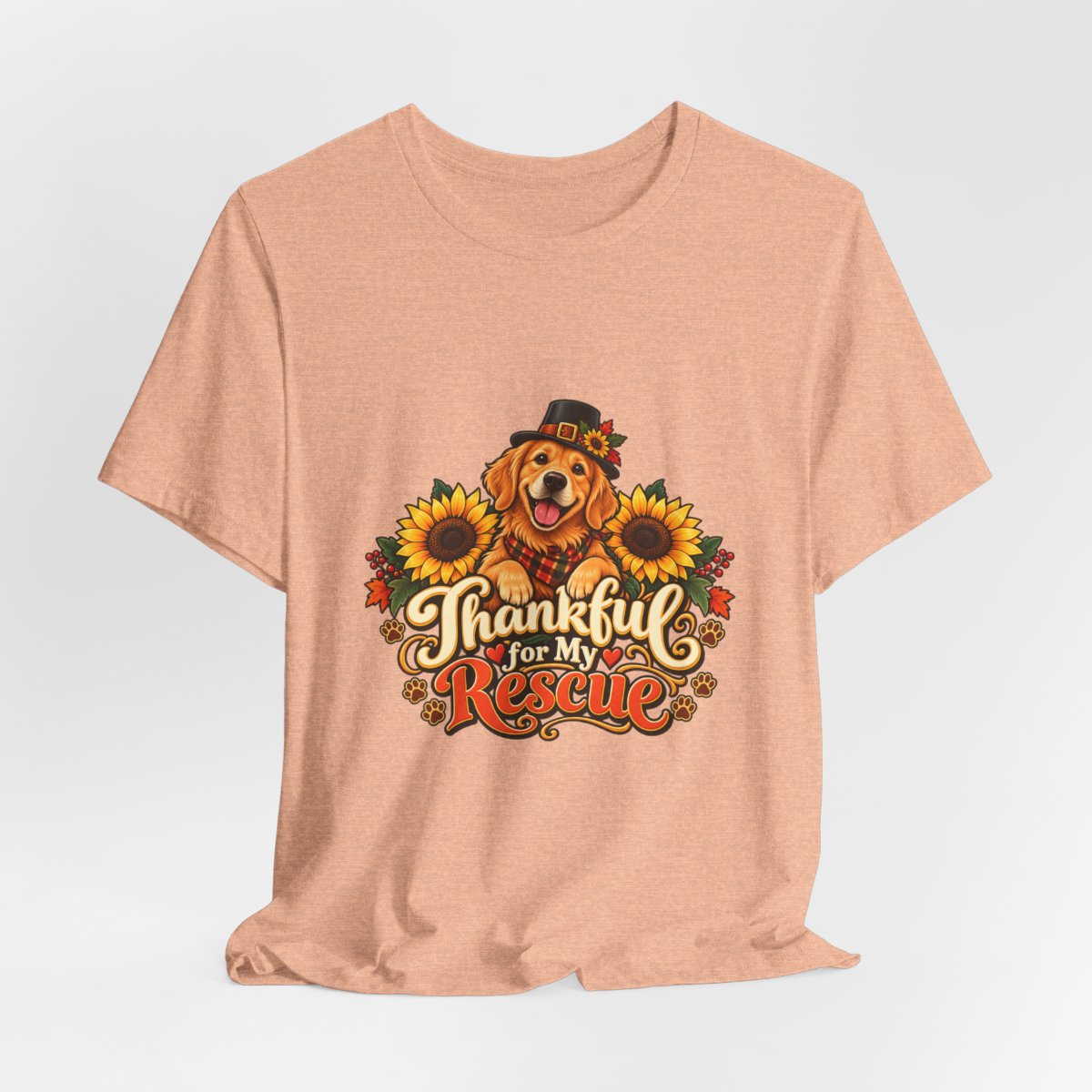 Thankful for My Rescue Dog T-Shirt | Pumpkin Sunflower Thanksgiving Design