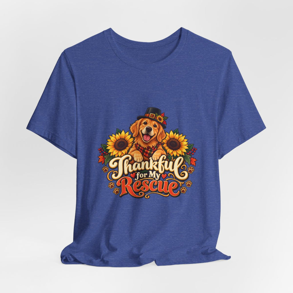 Thankful for My Rescue Dog T-Shirt | Pumpkin Sunflower Thanksgiving Design