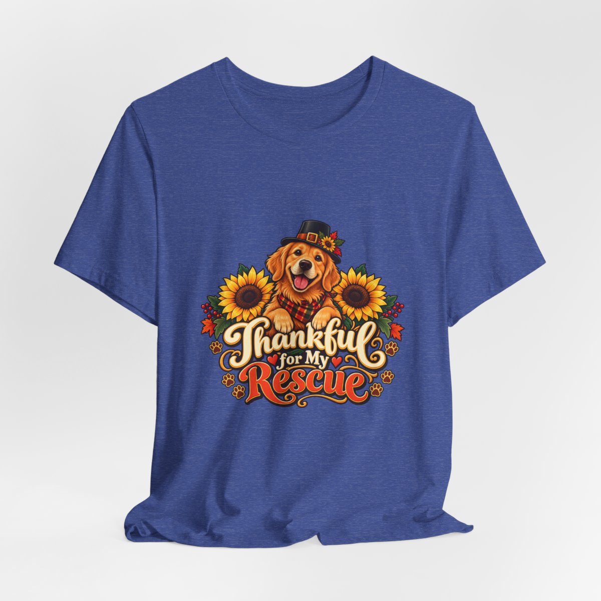 Thankful for My Rescue Dog T-Shirt | Pumpkin Sunflower Thanksgiving Design