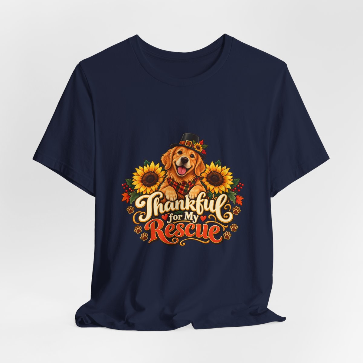 Thankful for My Rescue Dog T-Shirt | Pumpkin Sunflower Thanksgiving Design