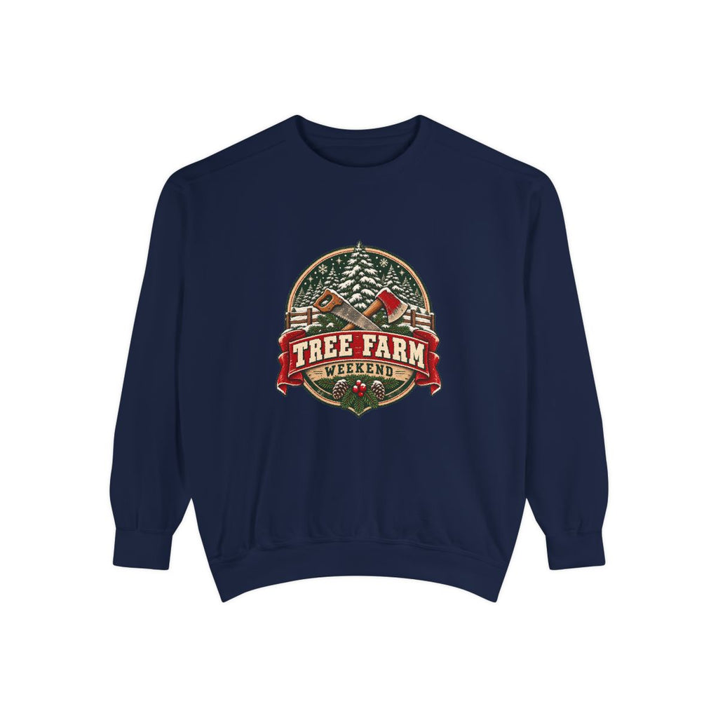 Tree Farm Weekend Sweatshirt | Vintage Christmas Pines, Axes, Snow