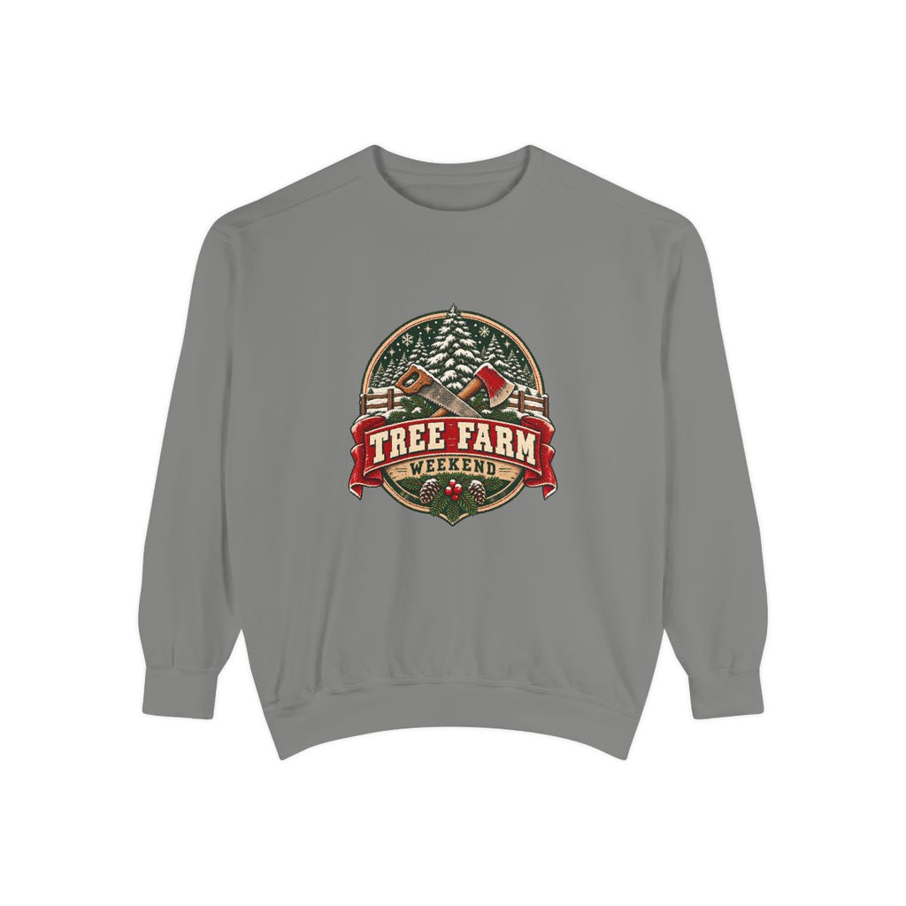 Tree Farm Weekend Sweatshirt | Vintage Christmas Pines, Axes, Snow