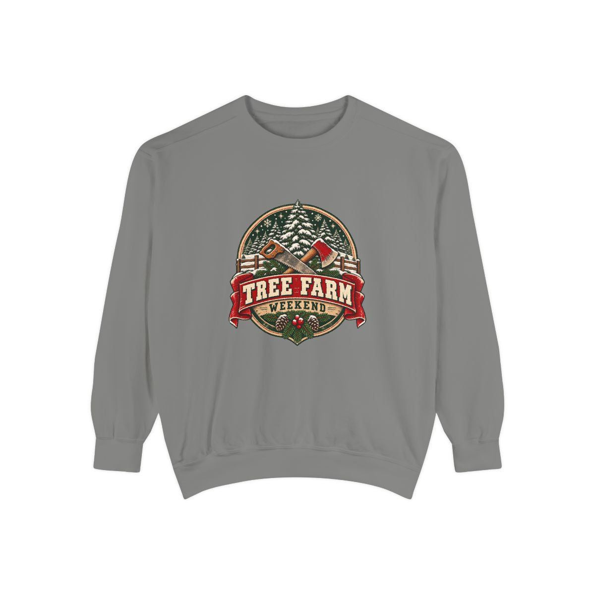 Tree Farm Weekend Sweatshirt | Vintage Christmas Pines, Axes, Snow