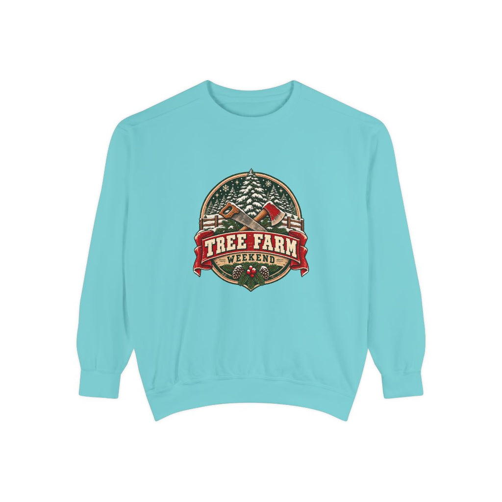 Tree Farm Weekend Sweatshirt | Vintage Christmas Pines, Axes, Snow