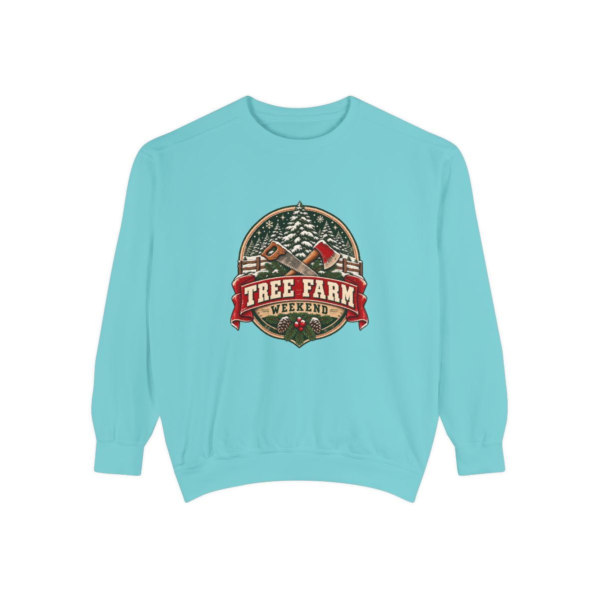 Tree Farm Weekend Sweatshirt | Vintage Christmas Pines, Axes, Snow