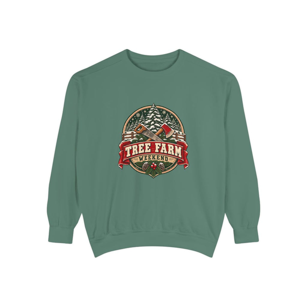 Tree Farm Weekend Sweatshirt | Vintage Christmas Pines, Axes, Snow