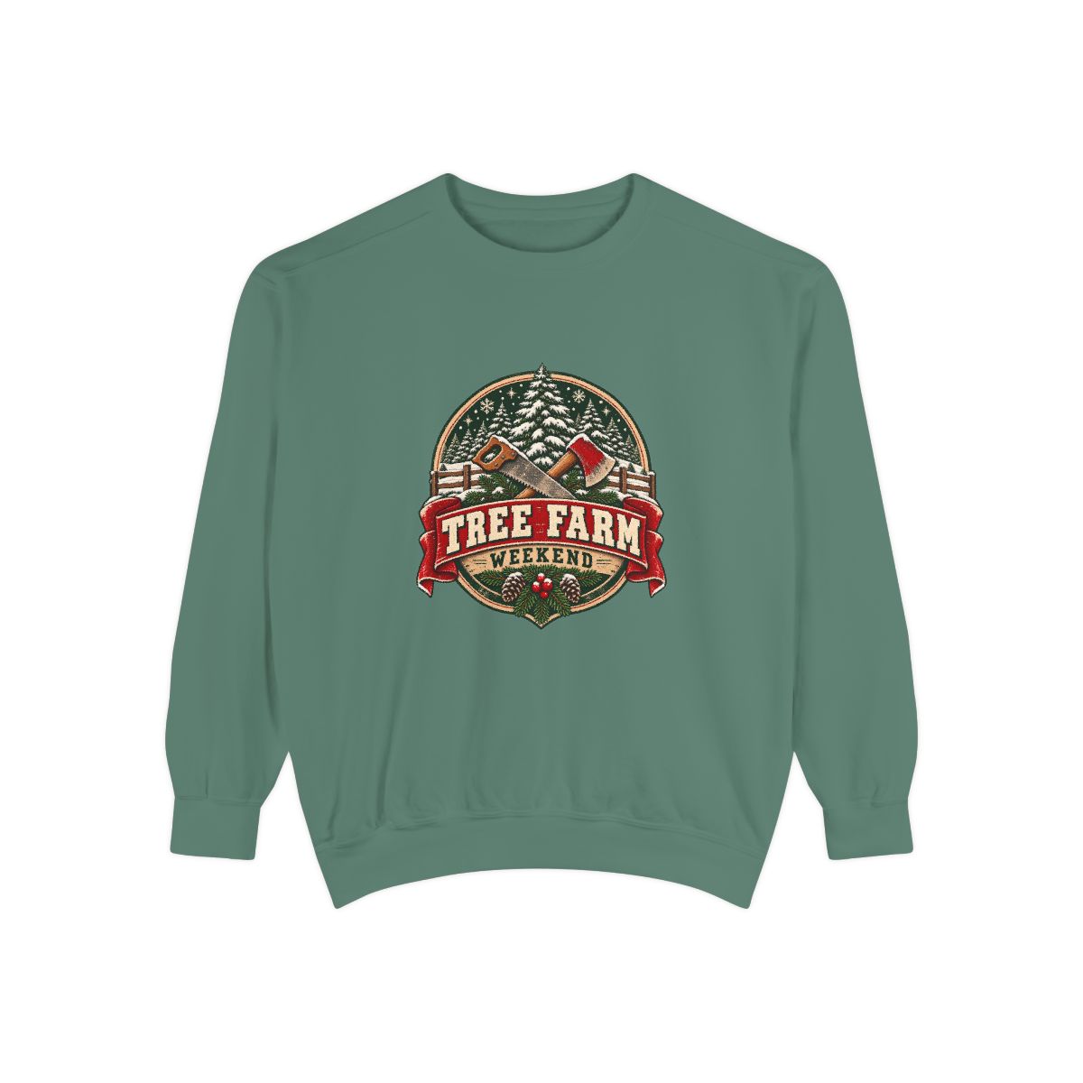 Tree Farm Weekend Sweatshirt | Vintage Christmas Pines, Axes, Snow